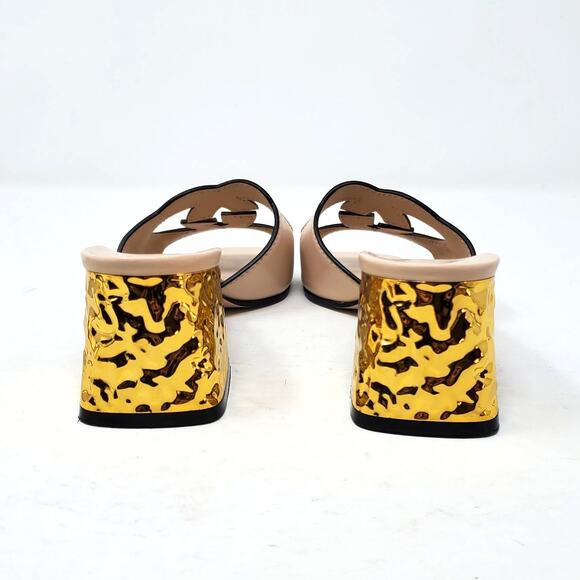Gucci Sandals Interlocking G Cut-Out Leather Light Nude Gold Heel Size 37 US 7 - Picture 7 of 11